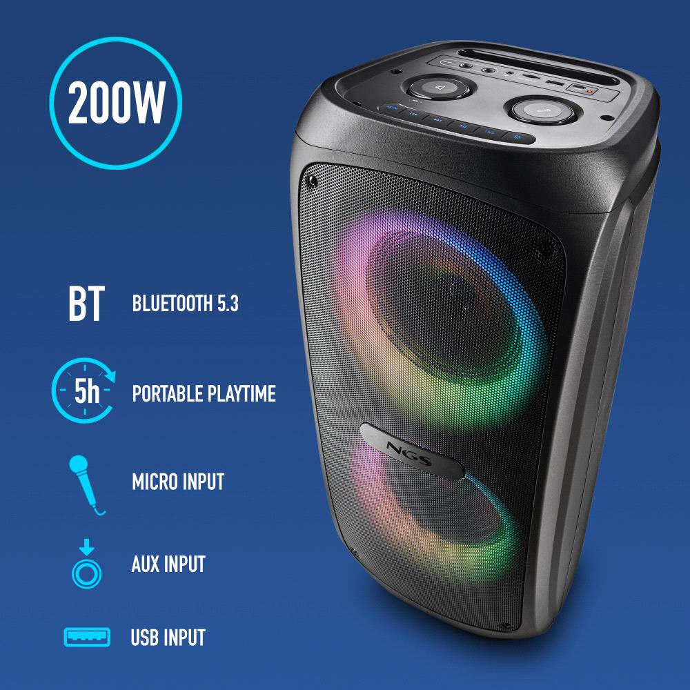 COLUNA NGS BLUETOOTH 200W WILDTEMPER PRETA C/BATERIA - Imagem 7